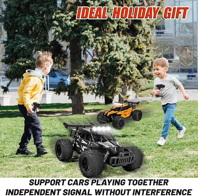 Remote Control Car Monster Truck Toys 1:16 Scale RC Car For Boys 2.4GHz High Speed 20 km/h With LED Headlights,Rechargeable RC Cars Gifts for Boys 4-7 8-12 Christmas, Beginner, Kids 6-12+ (Black)