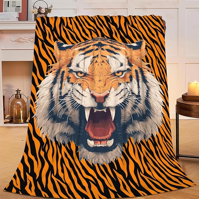 Tiger Throw Blanket Tiger Stuff Gifts for Kids Girls Boys Adults Women Men Soft Cozy Warm Plush Fluffy Fuzzy Fleece Blanket Decor 60''X80''