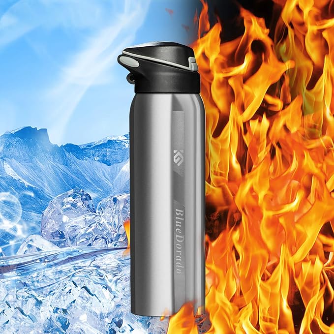 Stainless Steel Cycling Mug, Insulated Bike Water Bottle with Straw Lid & Flex Cap, BPA-Free, 18 Oz