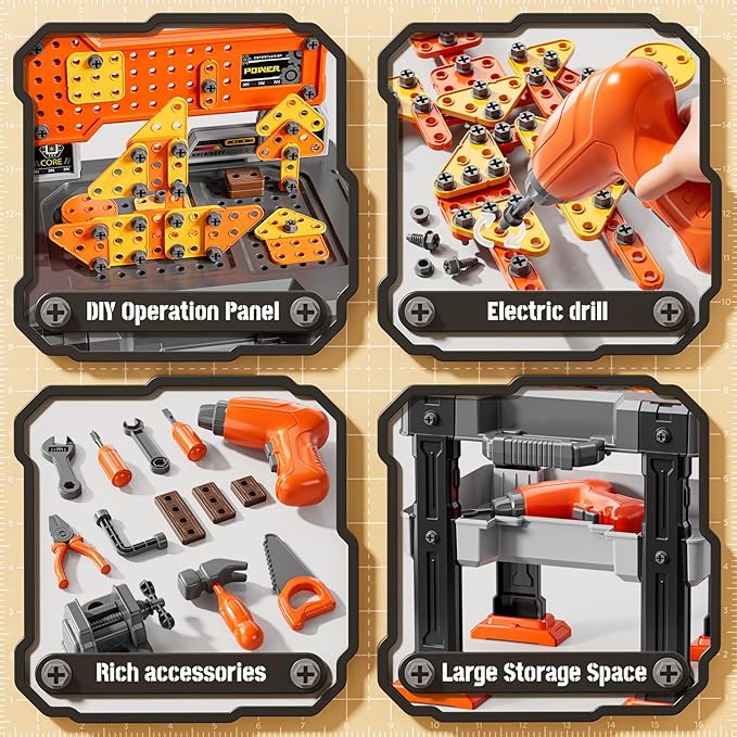 2 in 1 Workbench Toys for Toddlers 3-5, Kids Tool Bench Set with Electric Drill and Realistic Tool, Pretend Play Toolbox, Birthday Gifts for Boys Age 3 4 5 6 7 8 Year Old