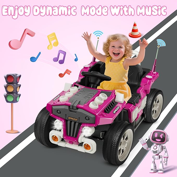 ANPABO 12V Ride On Truck Car with Remote Control, Kids Electric Car with Bluetooth Music, Horn, 3 Speeds, LED Lights, Soft Start, Ride on Toys for Toddler Boys & Girls (Pink)