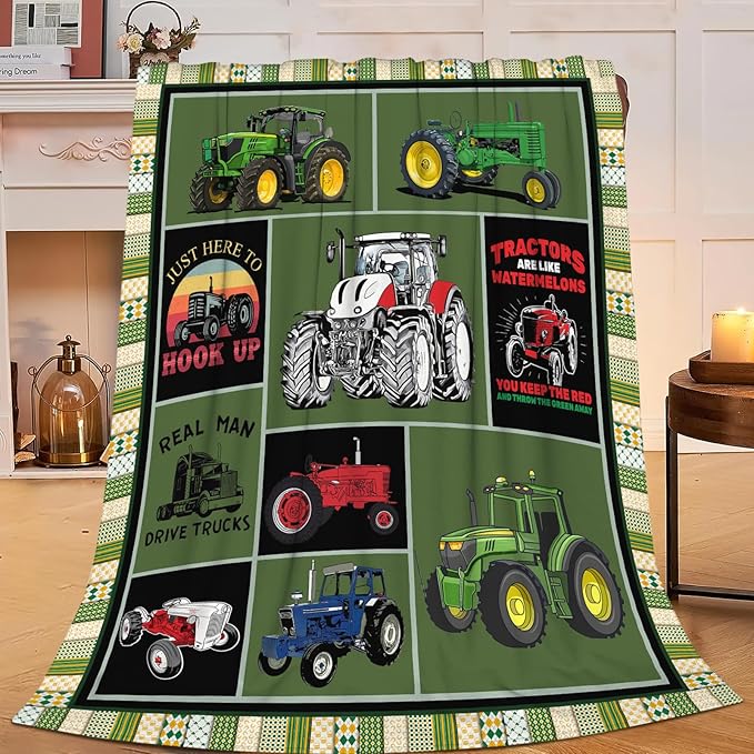Tractor Blanket Farm Tractor Throw Blanket Gifts for Tractor Lovers Men Women Boys Girls Kids Adults Super Soft Cozy Plush Fluffy Fuzzy Fleece Blanket Decor 60''X80''