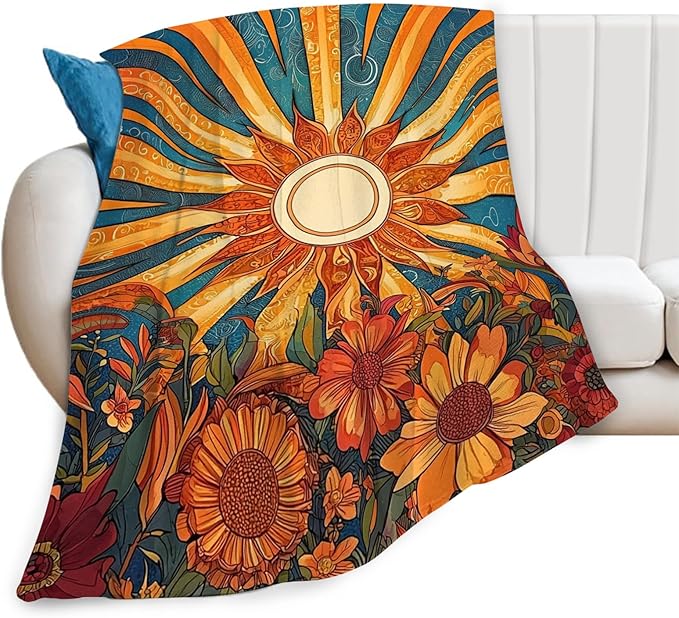 Sunflower Blanket Boho Sunrise Floral Throw Blankets Gifts for Girls Boys Kids Sunflower Lovers Soft Cozy Fleece Plush for Couch Sofa Bed 80"x60"
