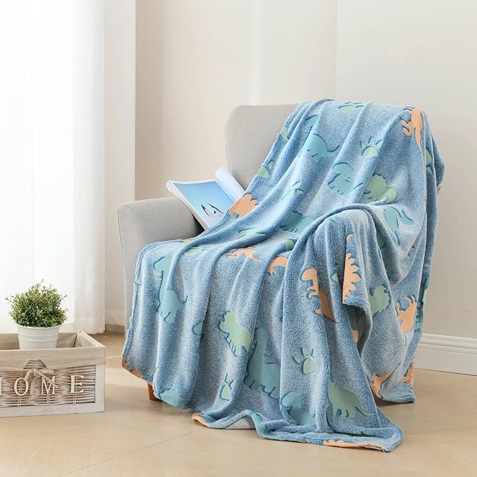 QSTEHEML Dinosaur Glow in The Dark Blanket,Dinosaur Gifts for Boys Age 3 4 5 6 7 8 9 10 11 12 Year Old, Soft Throw Blanket for Kids Boys- Christmas Birthday Bedroom Decor 50"×60"