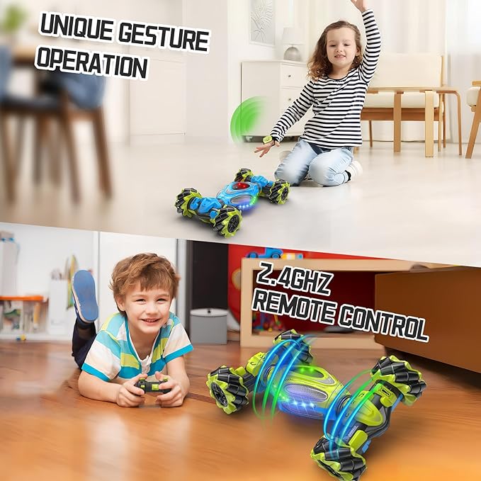 1:12 Scale Gesture Sensing Rc Stunt Car, 4WD Remote Control Hand Controlled Double Sided Vehicle 360° Roll with Lights, All Terrains Monster Truck for Boys Kids