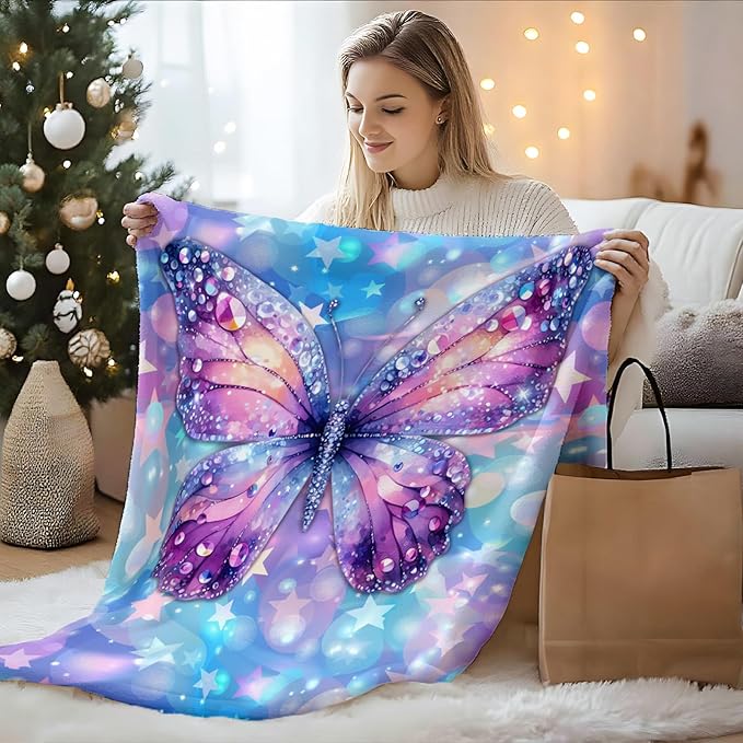 Kids Blanket for Gift Butterfly Blankets for Girls 6-8 Gifts for Birthday Daughter On Bed Sofa, Cozy 50 x 40 Inches Flannel Throws for Living Room Garden