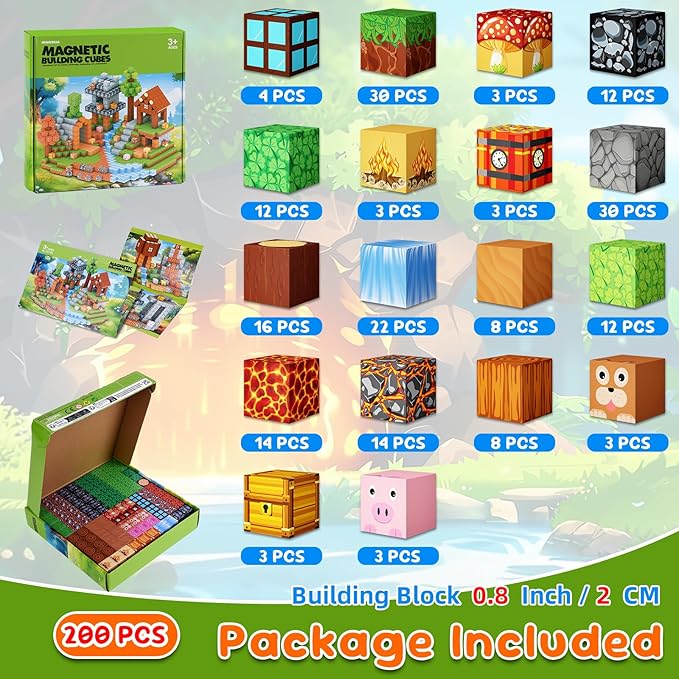 200PCS Magnetic Blocks - Magnetic Building Block for Kids Ages 3 4 5 6 7 8, Sensory Toy for STEM Montessori Sensory Toys for Kids 3+ Boys and Girls Christmas Birthday Gifts