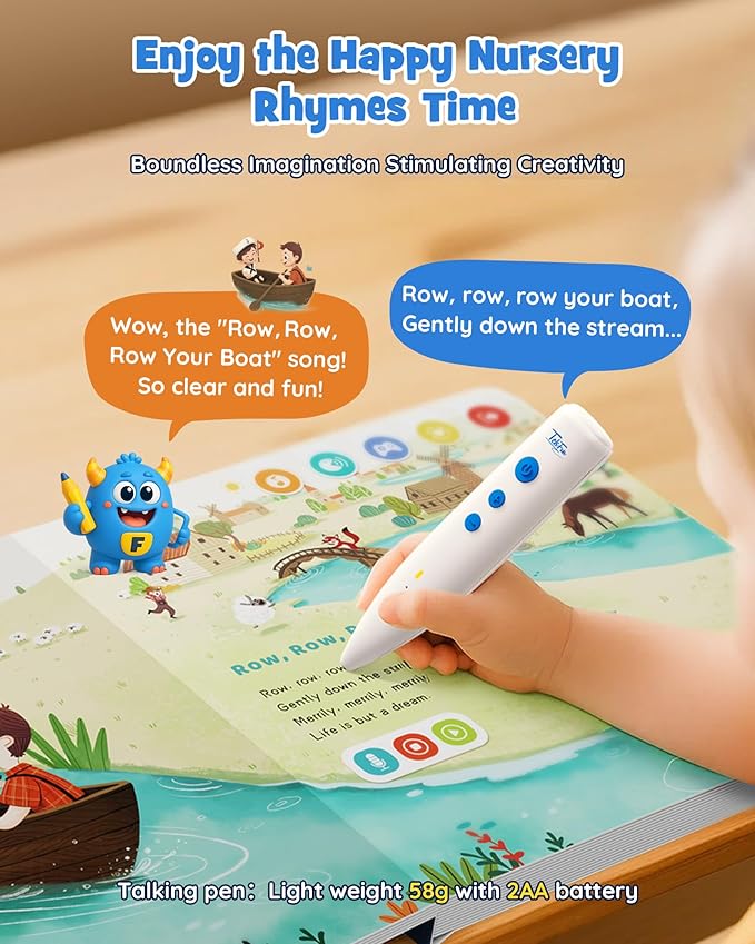 TEKFUN Talking Pen Books Set, Nursery Rhymes Toys for Toddlers, Learning Interactive Toys, Educational Electronic Sound Books for Preschoolers, Autism Sensory Toy for Boys Girls 2 3 4 5 6