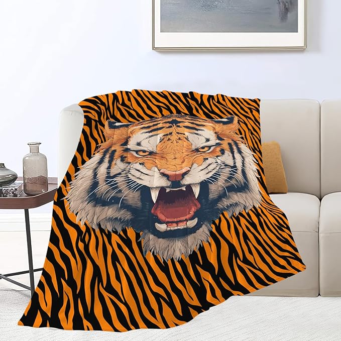 Tiger Throw Blanket Tiger Stuff Gifts for Kids Girls Boys Adults Women Men Soft Cozy Warm Plush Fluffy Fuzzy Fleece Blanket Decor 60''X80''