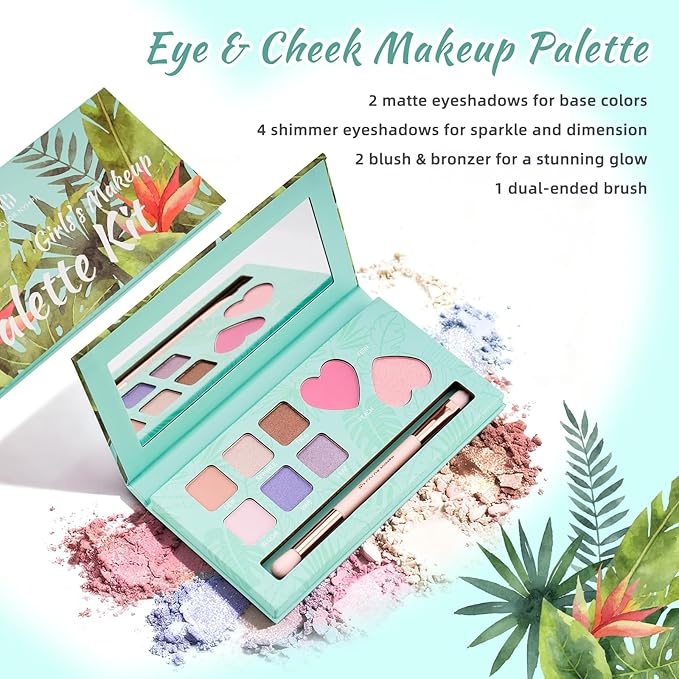 Color Nymph Girls Eye & Cheek Makeup Palette - Eyeshadow & Blush & Highlighter Palette for Teens Girls Tweens, Beginner-Friendly, Gentle Makeup Kits for Starter, Makeup Gift for Christmas (Mint Green)