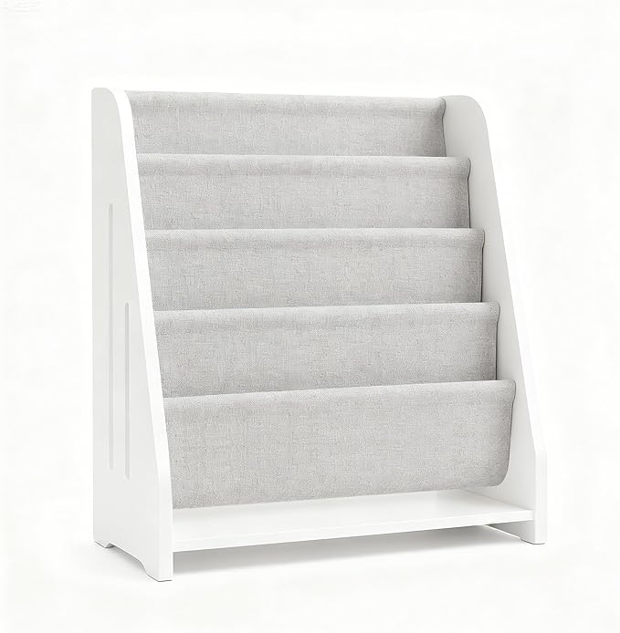 Baby Bookshelf Wood Montessori Kids Book Shelf Dutch Design 5Tier Scalloped,Milkywhite