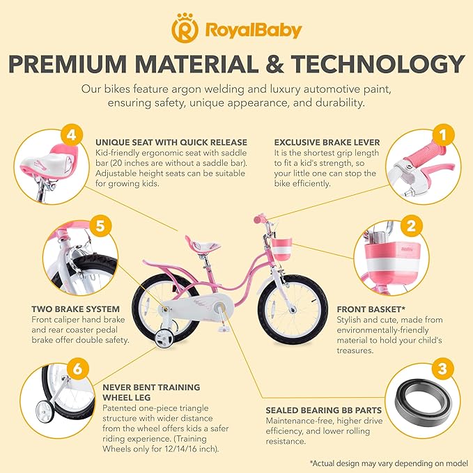 Royalbaby Princess Girls Kids Bike 12 14 16 18 20 Inch Children Bicycle with Basket for Age 3-12 Years