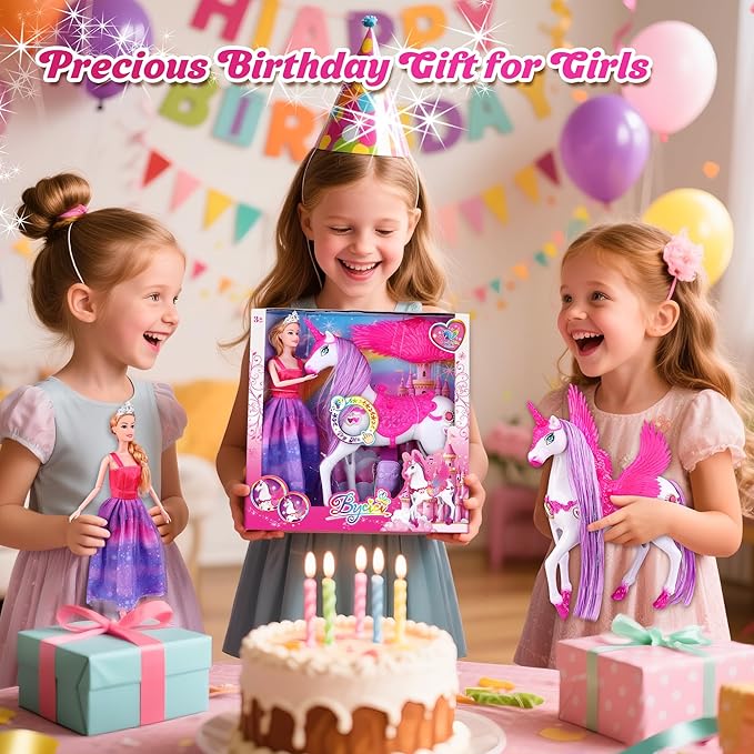 Magic Light Unicorn & Princess Doll, Unicorn Toys for Girls 3-6, Christmas Birthday Gifts for Kids Girls Aged 3 4 5 6 7 8
