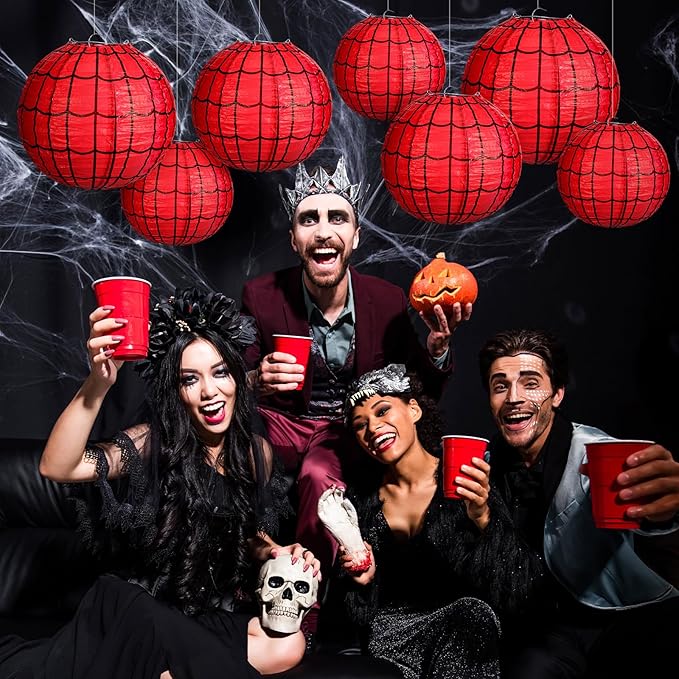 Bencailor 13 Pcs Sports Paper Lanterns Sport Themed Paper Soccer Baseball Football Basketball Lanterns for Indoor Outdoor Sport Themed Birthday Party Decoration (Spider Web)