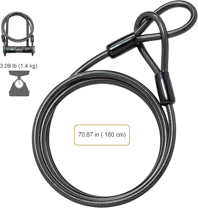 Via Velo Heavy Duty U-Lock with 4-Digit Resettable Combination & 5ft Steel Cable, Anti-Theft Bike Lock for Bicycles, Scooters, and Electric Bikes