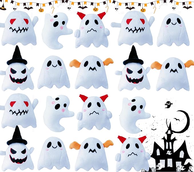 18PCS Halloween Plush Toy Bulk Ghost Plush,Halloween Ghost Stuffed Animal,Trick or Treat Supplies,Goodie Bag Fillers, Party Favors Gifts