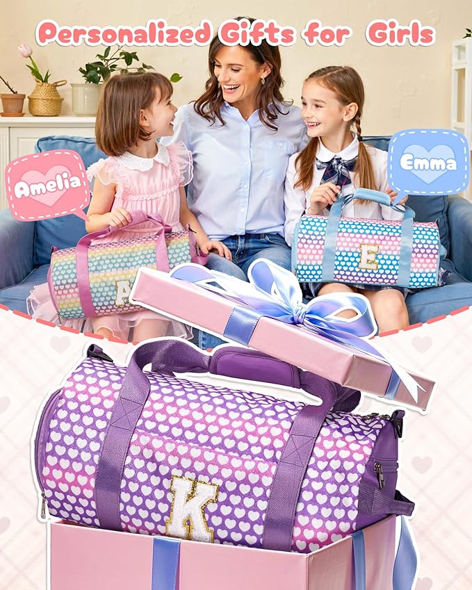 Gift for Grandkids, Girls Travel Duffel Bag, Kids Initial Overnight Bags with Shoe Compartment, Personalized Gym Ballet Dance Bag with Makeup Pouch, 3 4 5 6 7 Year Old Girl Gifts (Letter N)