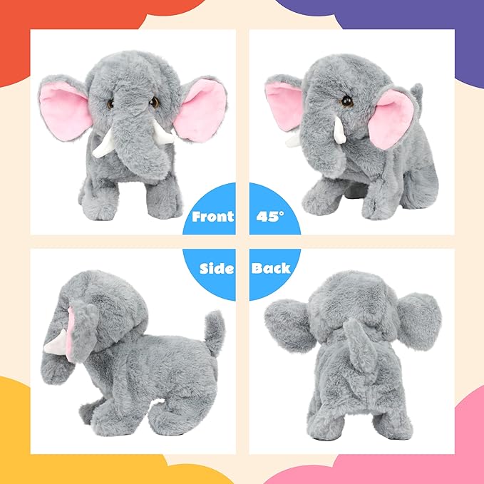 Cuteoy Walking Elephant Stuffed Animal Speaking Roar Plush Electric Interactive Animated Plushies Toy for Girls Boys Birthday