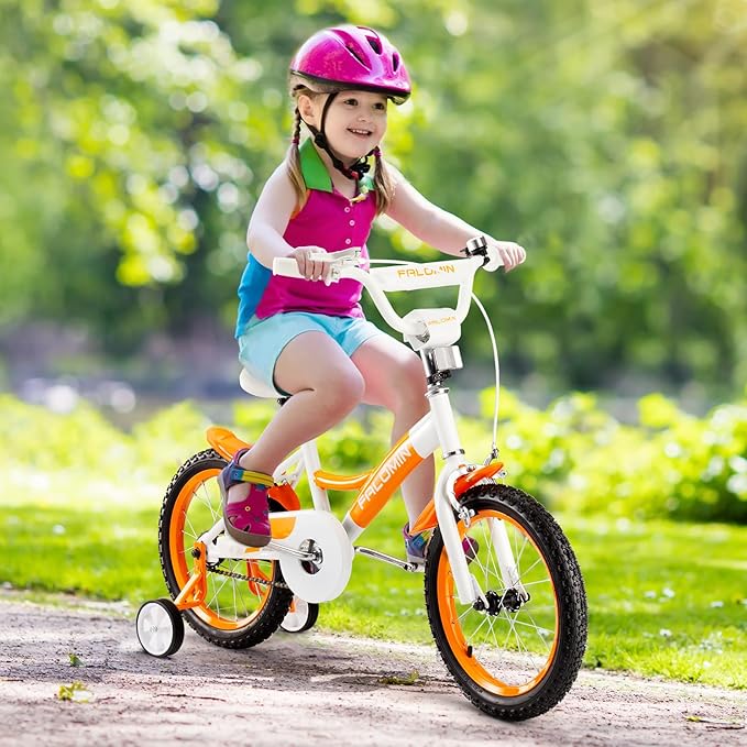 14/16/18 Inch Children’s Bike for Toddlers Kids Ages 3-9, Safe Non-Slip Tires, Removable Training Wheels, Coaster Brake, Easy Assembly, Perfect for Boys and Girls, Orange