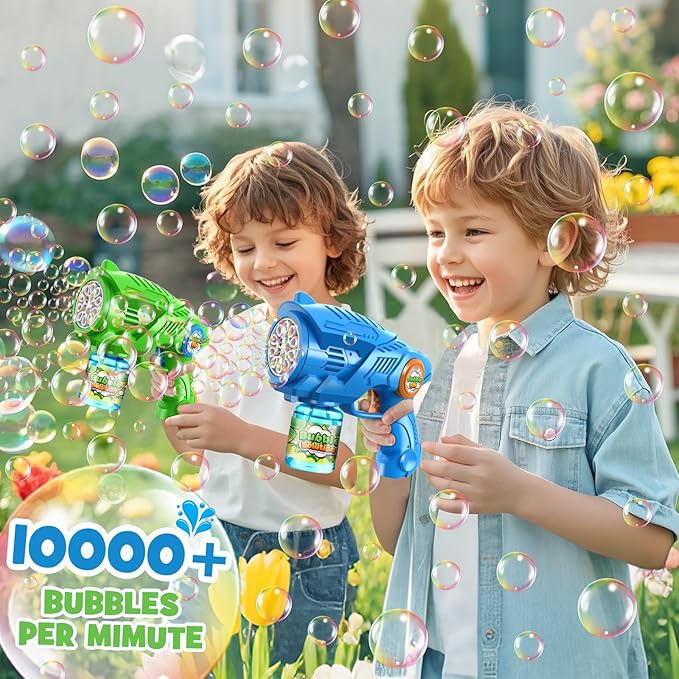 Bubble Gun Machine for Kids 4-8: 2-Pack Automatic Bubble Guns with 2 Bottles Refill Solution - Summer Outdoor Toys Bubble Blaster Maker Blower for Easter Party