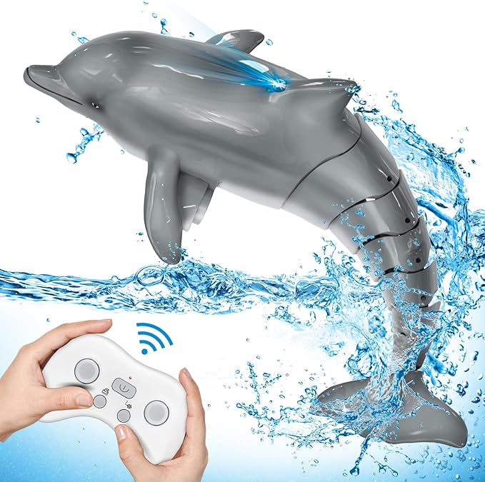 Remote Control Dolphin Shark, Water Pool Toys for Kids Ages 8-12, 2.4G High Simulation Oceanic Dolphins with Light, Swimming Bathroom Toys for 6+ Year Old Boys and Girls