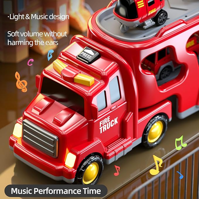 5 in 1 Fire Truck Cars for Toddlers 3-5, Boy Car Truck Toys with Light Sound, Birthday Gifts for 3 4 5 6 Year Old Boy