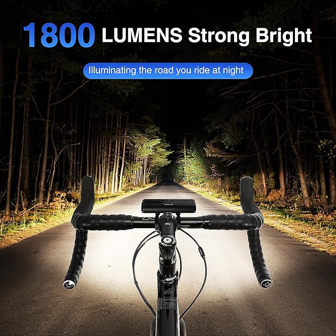 1800 Lumen Bike Light, Front and Back Bicycle Lights for Night Riding, Super Bright USB Rechargeable Bike Light with High Beam Low Beam for Men Women Kids Road Mountain Cycling