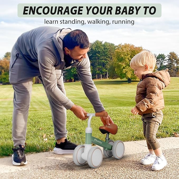 Baby Balance Bike for 1 2 Years Old Boys Girls, 4 Wheels Toddler Bike with Adjustable Seat, 12-24 Months Kids First Birthday Christmas Toy Gift