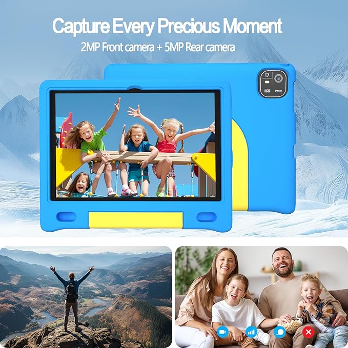 Kids Tablet 10", Android 14, 8GB+64GB (1TB Expandable), Octa-Core, 1280×800 HD Display, Dual Cameras, 12-Hour Battery, Parental Controls, Childs Tablet with Shockproof EVA Case
