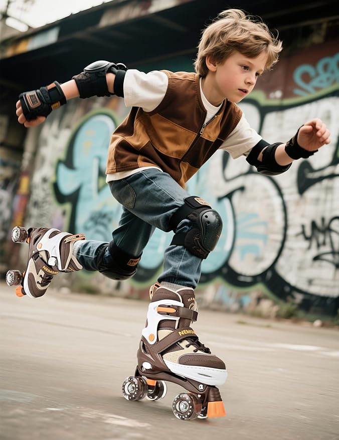 NEMONE Roller Skates for Boys Kids Ages 4-6 5-8 6-12 8-12 with 4 Sizes Adjustable Light up Wheels, Todder Beginner Rollerskates Indoor Outdoor Sports