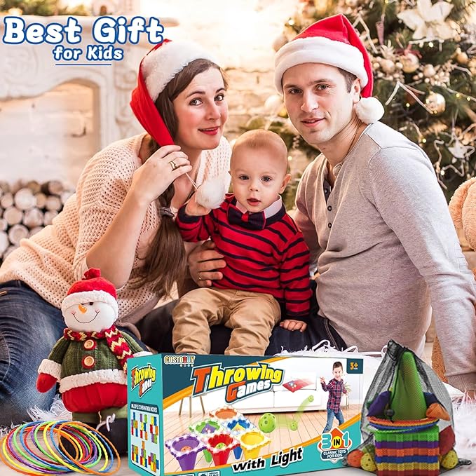 31PCS 3-in-1 Carnival Games Combo Set, LED Bean Bag Game Party Supplies, Ring Toss Yard Lawn Backyard Games, Outdoor Educational Toys for Kids Adults Birthday Parties, School Activities