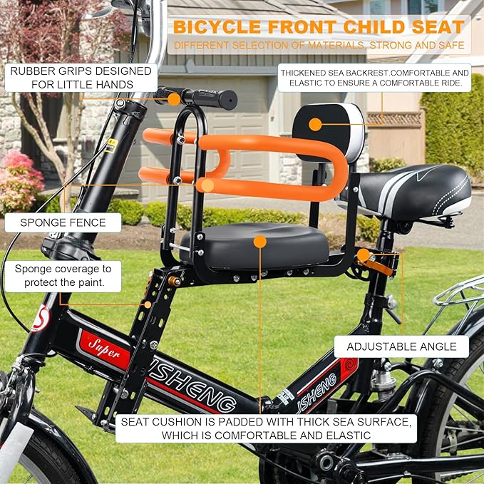 Child Bike Seat, Portable Retractable Foldable Front Mounted Kids Bike Seat, Suitable for Children 1~3 Years, Detachable Child Bike Seat Suitable for All Types of Bicycles
