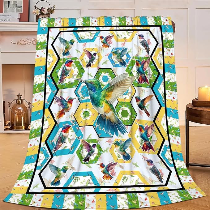 Hummingbird Throw Blanket Hummingbird Bird Stuff Gifts for Kids Girls Boys Adults Women Men Soft Cozy Warm Plush Fluffy Fuzzy Fleece Blanket Decor 50''X60''