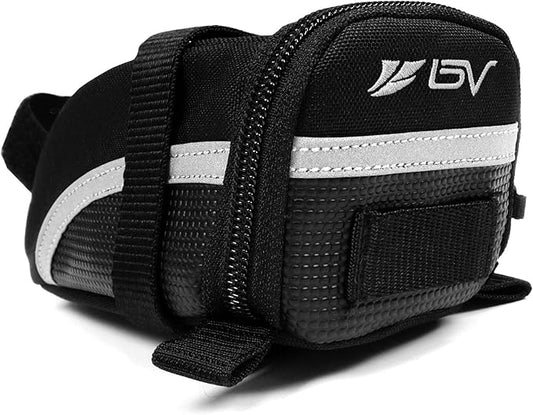 BV Strap-On Bike Bag with Reflective Material - Capacious Saddle Bag with Seperate Divider for Small Items & Room for All Your Essentials - Bike Pouch with Taillight Hanger for Maximum Safety