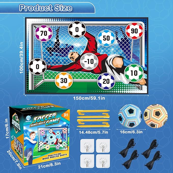 Soccer Target Toss Set for Boys & Girls, Indoor Outdoor Backyard Play with 2 Balls & 1 Foldable Flannel Goal, Birthday Gift for Kids Ages 3-12