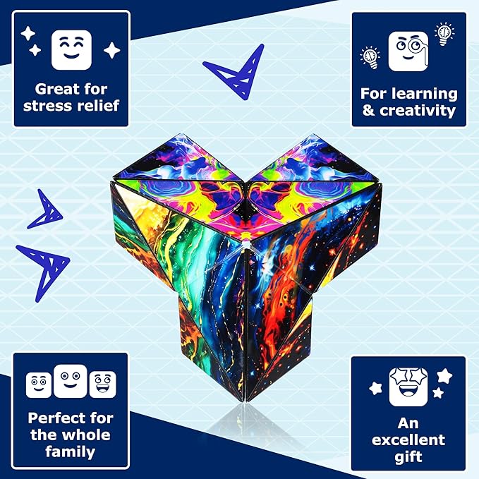 Shashibo Squared Shape Shifting Box – Next Generation XL STEM Magnetic Fidget Cube That Transforms Into Over 70 Shapes – Pairs w/All Shashibo Cubes - Download Fun in Motion Toys Mobile App (Infinity)