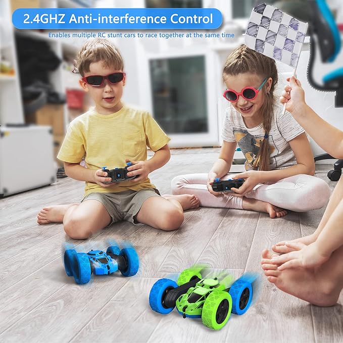 Remote Control Car for Kids, 360° Rotating Double-Sided RC Car with LED Headlights, 4WD 2.4GHz Electric Rechargeable Toy Vehicle for Boys and Girls, Perfect Birthday