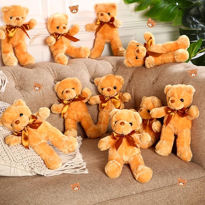HyDren 30 Pcs Stuffed Animals Plush Bears Gifts Bulk Sleeping Playing Bear Toys with Bow Tie for Birthday Baby Shower Graduation Christmas Wedding Party Favor(12 Inch,Light Brown)