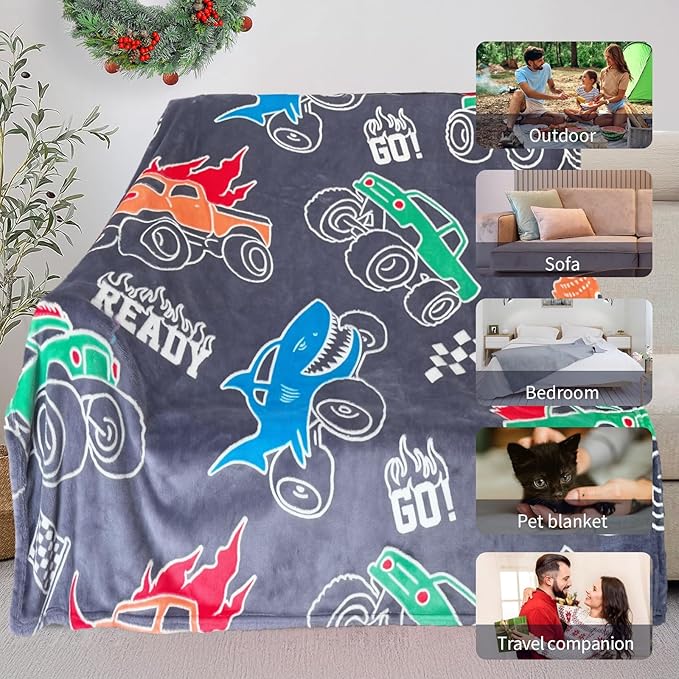 Truck Blanket for Boys, Glow in The Dark Blanket for Kids/Toddler/Baby, Soft Fleece Blankets and Throw, Birthday 40"x 50"