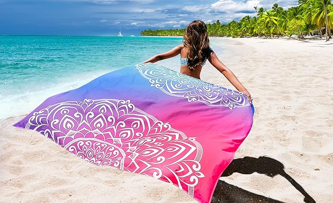 Beach Blanket Waterproof Sandproof Beach Mat 79" X 83"/10'x9'for 2-8 Adults Quick Drying Outdoor Picnic Mat Beach Accessories for Travel, Camping, Hiking