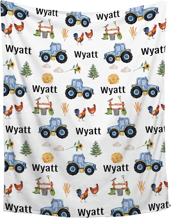 Custom Farm Tractor Blanket with Name Personalized Farm Tractor Blankets for Girls Boys Women Men Customized Blanket Gifts for Birthday 30"x40"for Toddler/Pets