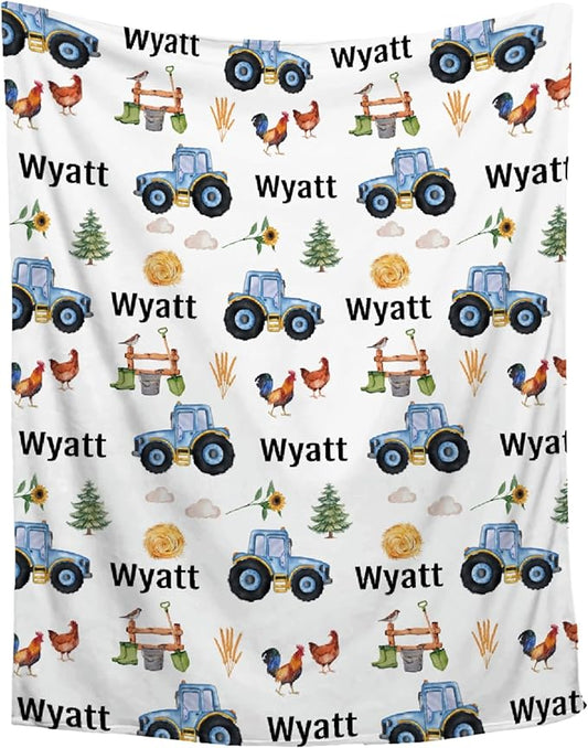 Custom Farm Tractor Blanket with Name Personalized Farm Tractor Blankets for Girls Boys Women Men Customized Blanket Gifts for Birthday 90"x120"for Whole Family