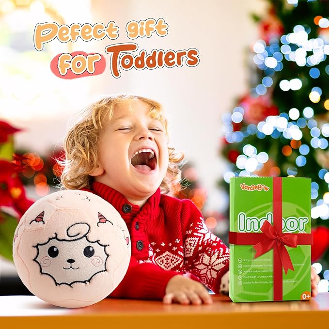 Updated Silent Indoor Soccer Balls for Toddlers 1-3, Inflatable Soft Plush Baby Toddler Soccer Ball Toys Gifts for Kid 3-5 Year Old Boy Girl First Birthday Gift (Sheep, Pump Include)