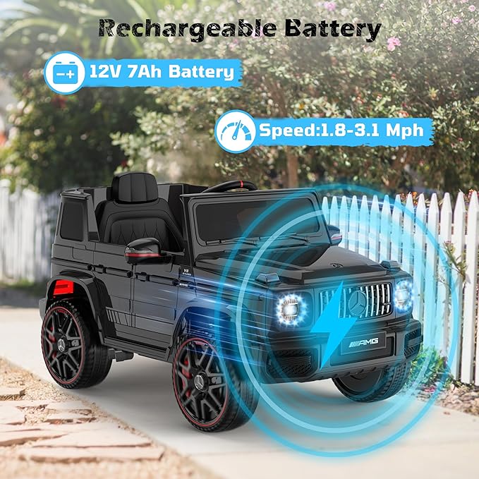 ANPABO 12V Ride on Car for Kids, Ride on Toys for Toddlers w/Parent Remote Control, LED Headlights, Music Player & Horn, Soft Start, Low Battery Prompt, Kids Electric Vehicle, Black