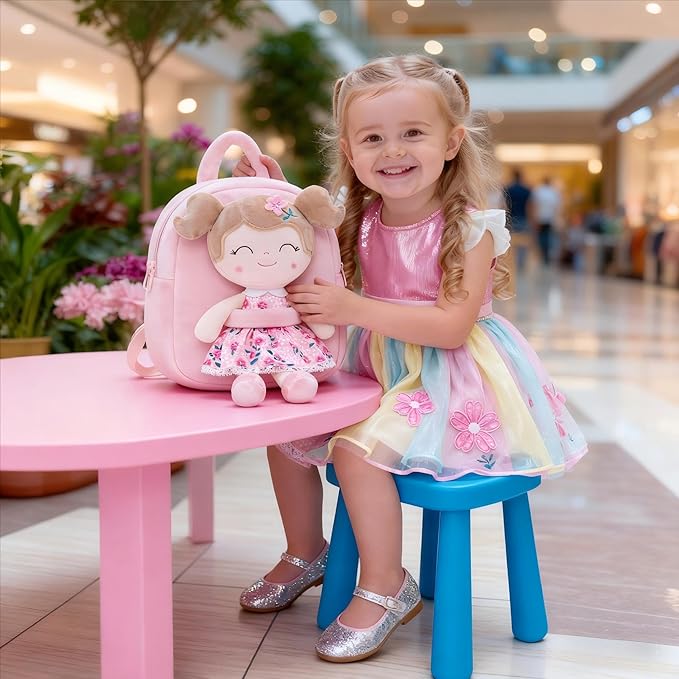 Gloveleya Toddler Backpack Baby Girl Gift Plush Bag Diaper Bag Plush Printed Sakura Backpack