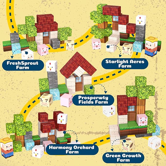 OAR Magnetic Blocks Farm Toys – Educational Magnetic Tiles & Building Set for Kids, Toddler Travel Toys with Portable Iron Box, STEM Birthday Gift for Boys, Girls & Toddlers Ages 3–8 Years Old