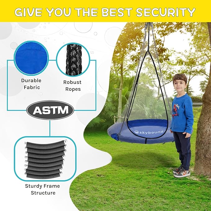 SkyBound 40inch Tree Swing Saucer Swing - 600LB Weight Capacity - Outdoor Swing with Hanging Straps - Waterproof Tree Swings for Kids - Tire Swings for Trees - Durable Flying Swing Seat for Children