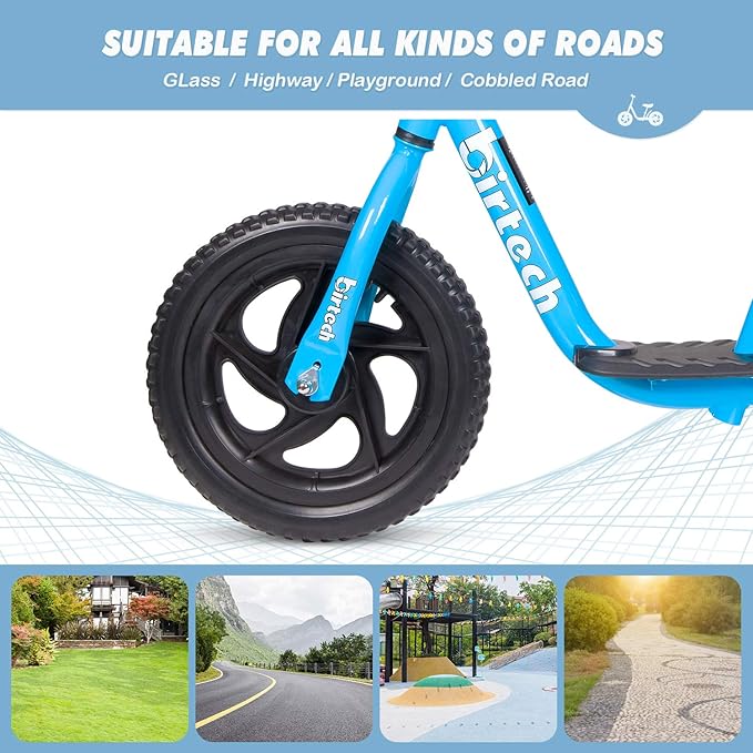 Birtech Balance Bike for 2-6 Year Old, 12 Inch Toddler Bike No Pedal Training Bicycle with Adjustable Seat Height, Airless Tire (Blue)