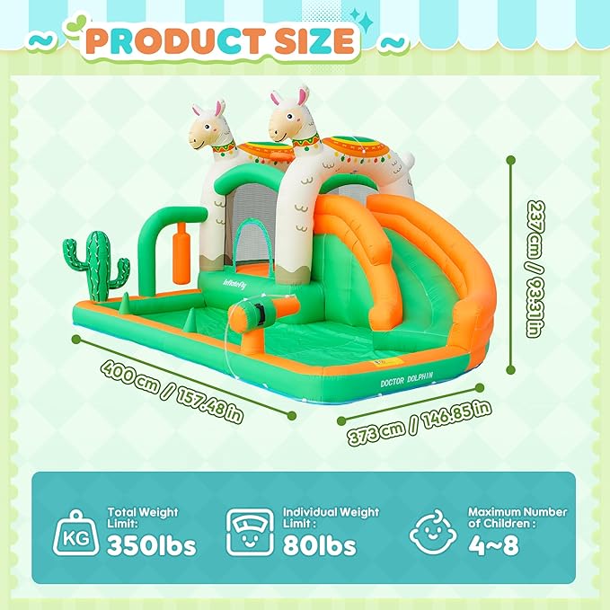 INFLATEBLE Bounce House with Slide for Kids – Llama Theme Water Slide Bouncer with Climbing Wall, Splash Pool & Ball Pit – Wet & Dry Use, Outdoor & Indoor