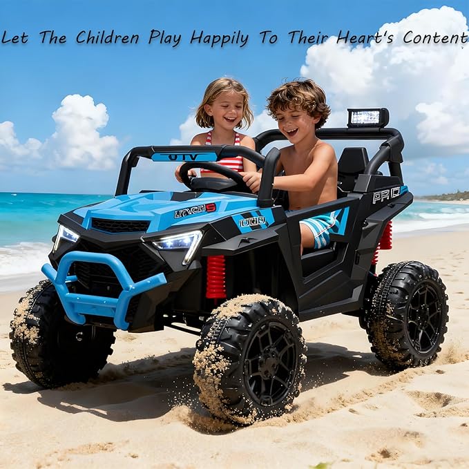 24v Ride On Toys for Big Kids,UTV 2 Seater Ride On Car for Kids,24 Volt Ride On Toys for Boys,W/Remote Control,LED,Music,Bluetooth,4 Shock Absorbers,Toddler 4 Wheeler,Electric Car for(Blue)